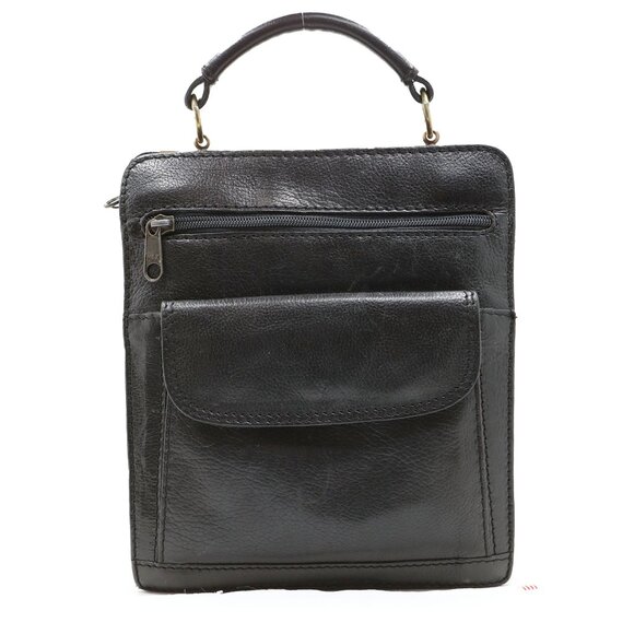 Vintage Leather Top Handle Black Handbag Satchel Purse Classic Retro Mod Classic - Picture 12 of 12